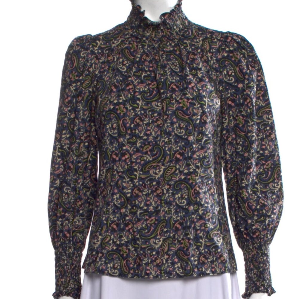 Veronica Beard Ruffle Top Long Sleeve Print Blouse